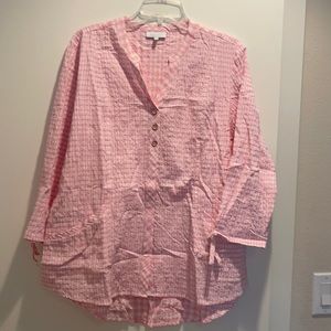 Pink Gingham 3/4 Sleeve Blouse